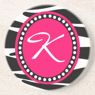 Heißes Rosazebra-mit Monogramm Initiale (Probe) Sandstein Untersetzer