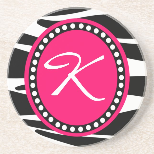 Heißes Rosazebra-mit Monogramm Initiale (Probe) Sandstein Untersetzer (Vorne)
