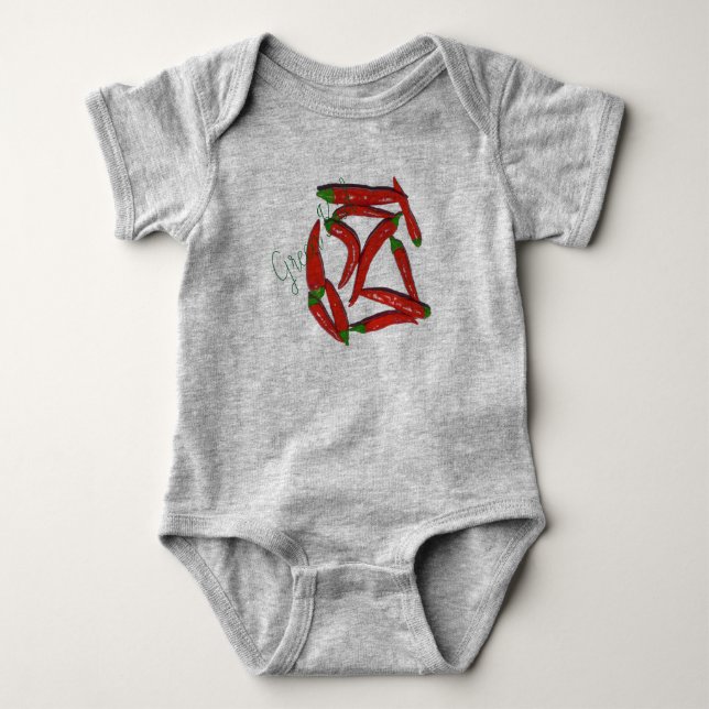 Heißes rotes Chili-Paprikaschoten-Muster Baby Strampler (Vorderseite)