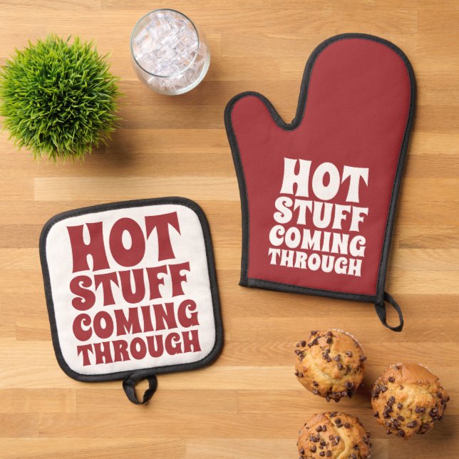 Heißes Zeug, das durch den Spaß kommt Ofenhandschuh & Topflappen-Set (Oben Unten)