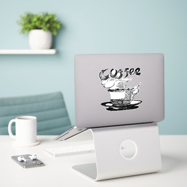 Heißkaffeemaschine Aufkleber (Laptop auf Schreibtisch)