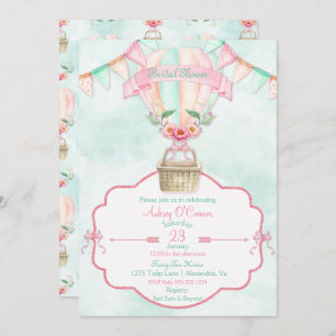 Heißluft-Ballon-Aquarell-Rosa-Minzen-Pfirsich Einladung