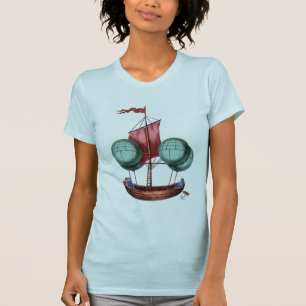 Heißluft-Ballon-Luftschiff mit rotem Segel T-Shirt