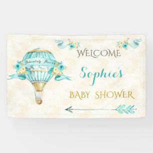 Heißluft-Ballon-Türkis-Goldpfeil-Rosen Banner