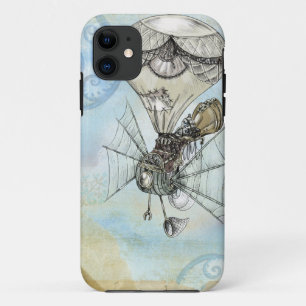 Heißluft-Ballon Vintager Steampunk blauer Entwurf iPhone 11 Hülle