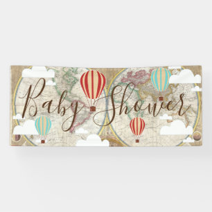 Heißluft-Ballone u. Vintage Weltkarten-Baby-Dusch Banner