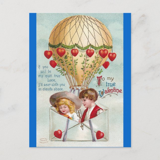Heißluft-BallonVintager Valentine Feiertagspostkarte (Vorderseite)