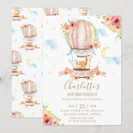 Heißluftballon 1. Geburtstags Jungle Animals Girl Einladung