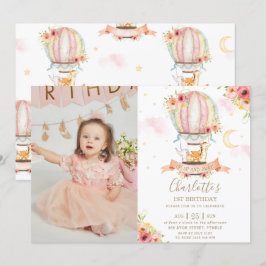 Heißluftballon 1. Geburtstagsjungle Tiere Foto Einladung