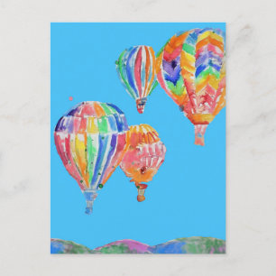 Heißluftballon Aquarell-Gemälde Postkarte