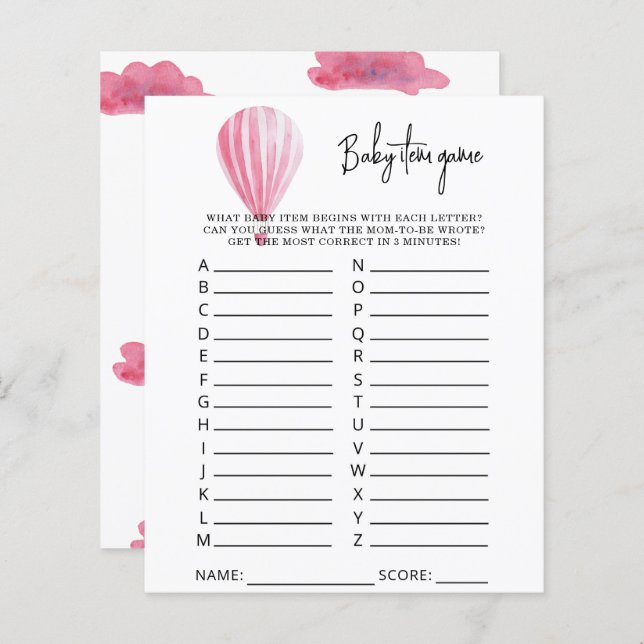 Heißluftballon Baby Item Game. Baby Shower Game (Vorne/Hinten)