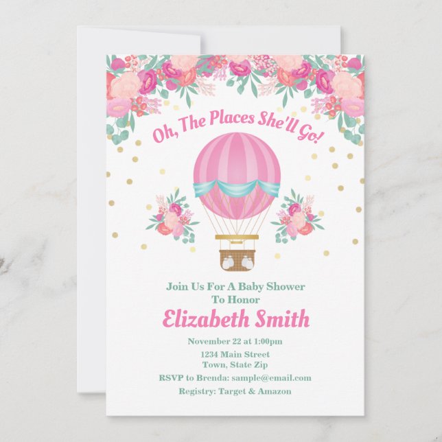 Heißluftballon Babydusche Einladung (Vorderseite)
