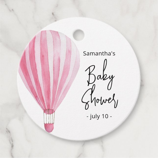 Heißluftballon - Babydusche Geschenkanhänger (Vorderseite)