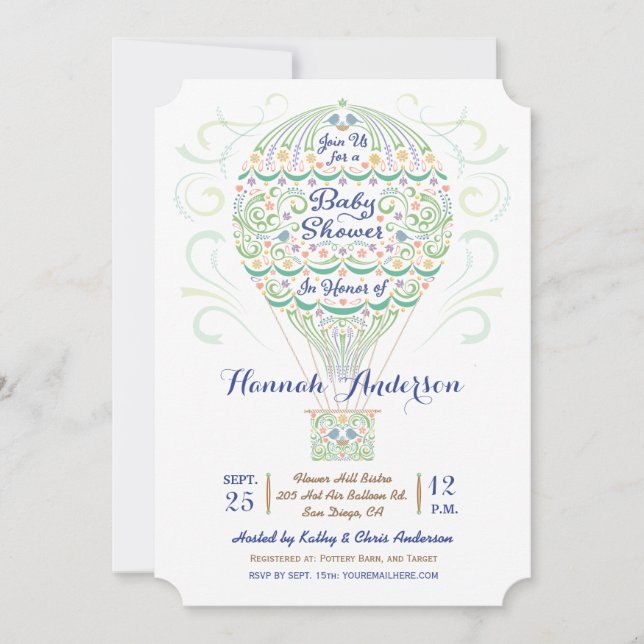 Heißluftballon Babydusche Geschlecht Neutral Einladung (Vorderseite)