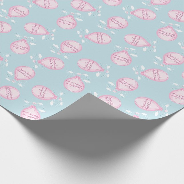 Heißluftballon Babydusche Pink Geschenkpapier (Ecke)