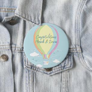 Heißluftballon Babydusche Regenbogen Button
