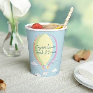 Heißluftballon Babydusche Regenbogen Pappbecher