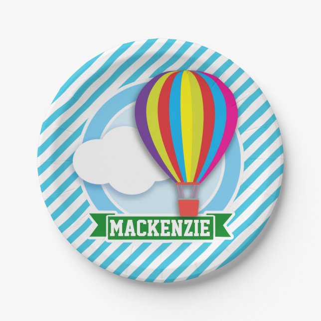 Heißluftballon; Blaue und weiße Streifen Pappteller (Vorderseite)