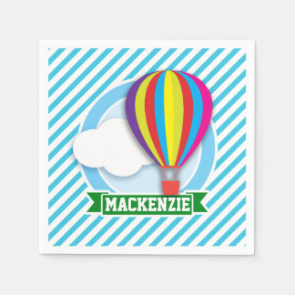 Heißluftballon; Blaue und weiße Streifen Serviette