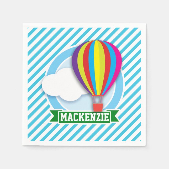 Heißluftballon; Blaue und weiße Streifen Serviette (Vorderseite)