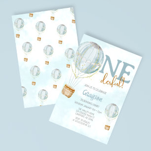 Heißluftballon Blue 1. Geburtstag Einladung