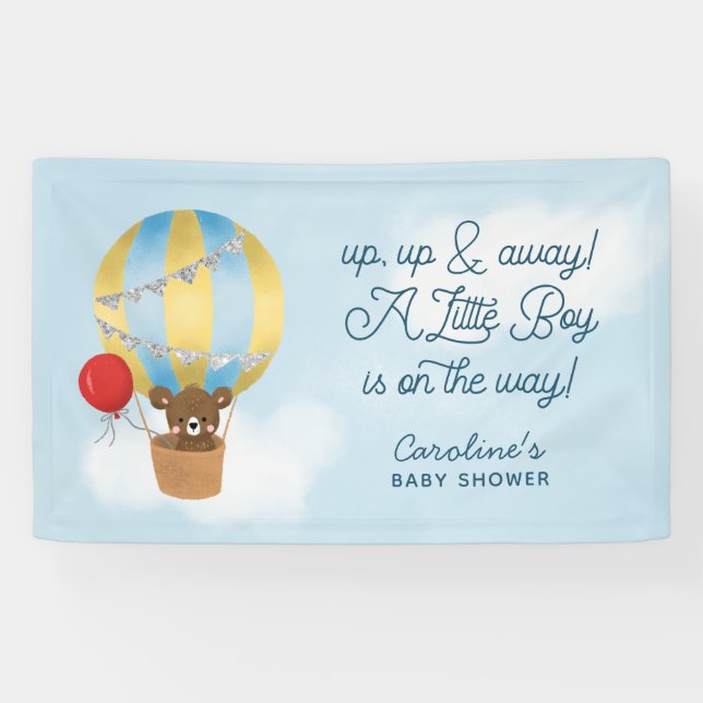 Heißluftballon Blue Up and Away Babydusche Banner (Horizontal)