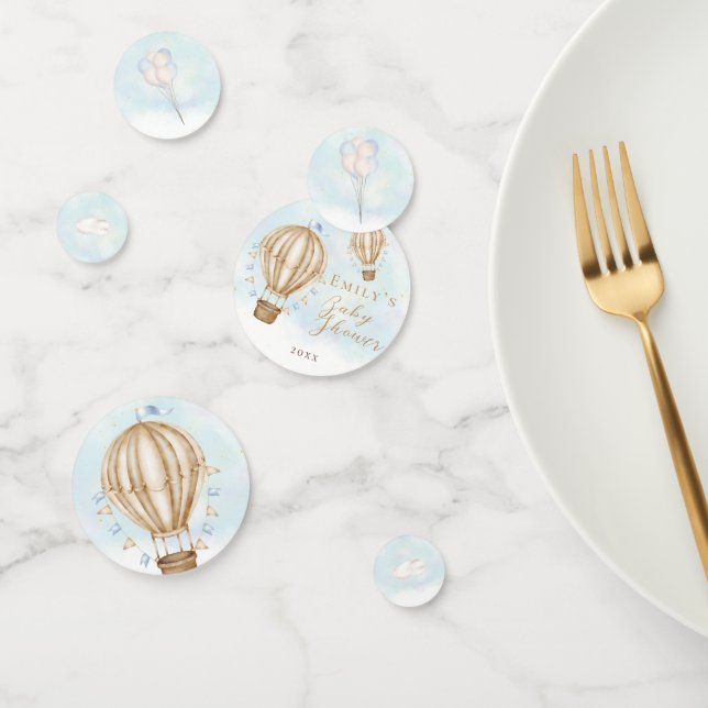 Heißluftballon Braune Fahne blaue Wolken Babydusch Konfetti (Gruppe)