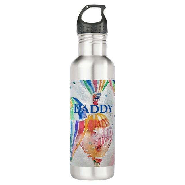 Heißluftballon Daddy bunt Wasserfarbe Tasse Edelstahlflasche (Vorderseite)