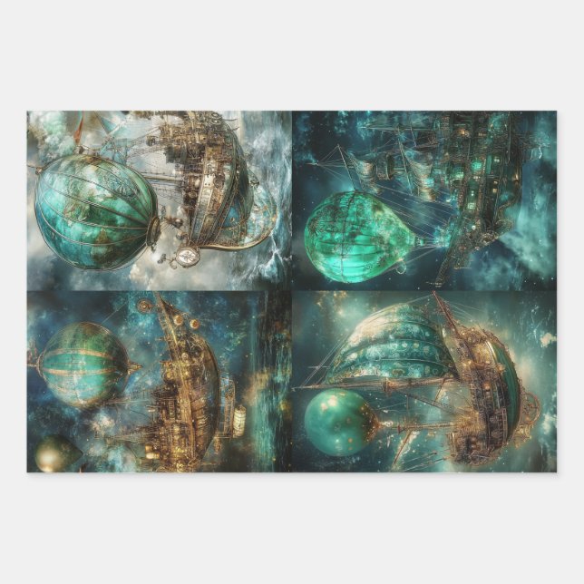 Heißluftballon-Designs & Steampunk  Geschenkpapier Set (Vorderseite)