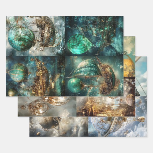 Heißluftballon-Designs & Steampunk Geschenkpapier Set (Set)