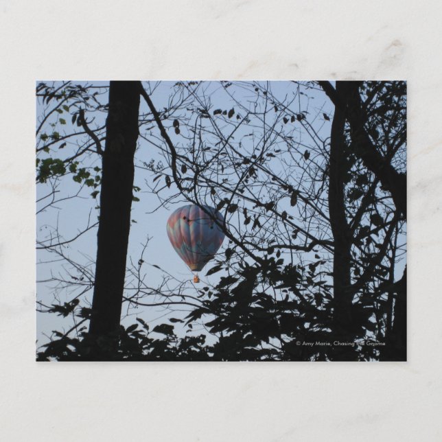 Heißluftballon durch Bäume Postkarte (Vorderseite)