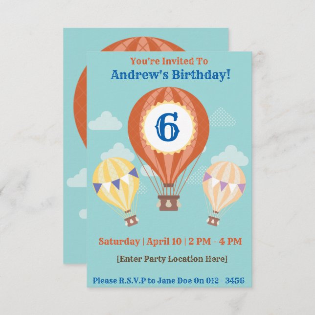 Heißluftballon Einladung zum Geburtstag (Vorne/Hinten)