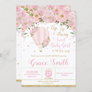 Heißluftballon Floral Baby Duschmädchen Einladung