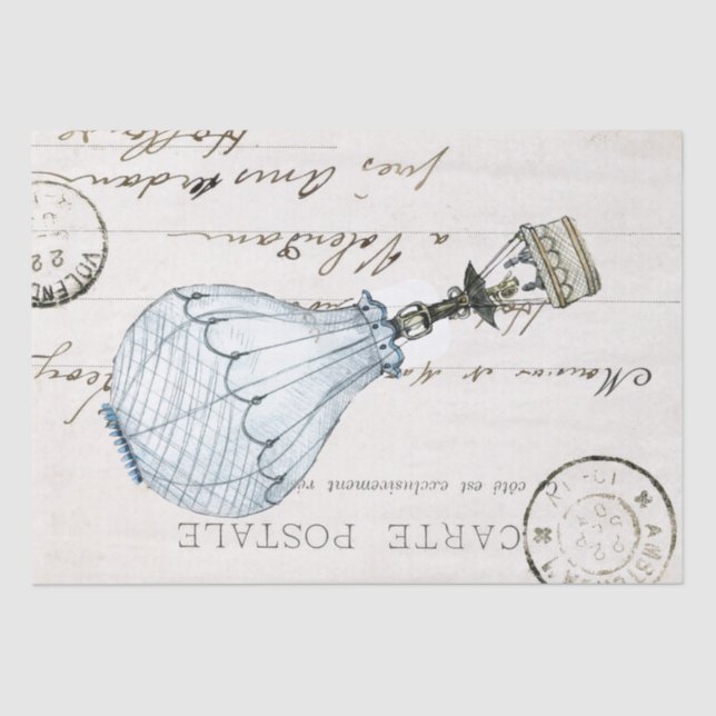 Heißluftballon Französische Karte Postale Entdecku Seidenpapier (Vorderseite)