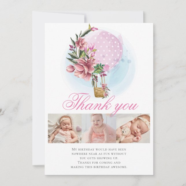 Heißluftballon Geburtstag Foto Collage Vielen Dank Dankeskarte (Vorderseite)