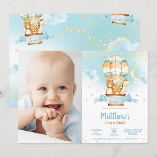 Heißluftballon Geburtstag Niedlich Baby Animals Fo Einladung