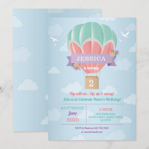 Heißluftballon Geburtstagsfeier Mint Rosa Wolken Einladung