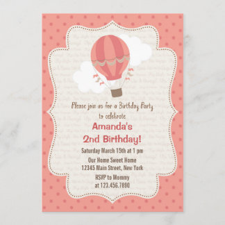 Heißluftballon Geburtstagsparty Einladung Pink