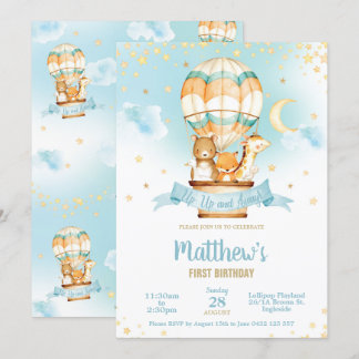Heißluftballon Geburtstagsparty Niedliche Babytier Einladung