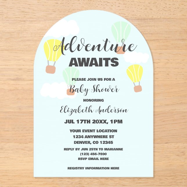 Heißluftballon Geschlecht Neutrale Babydusche Acryleinladungen (Vorderseite)