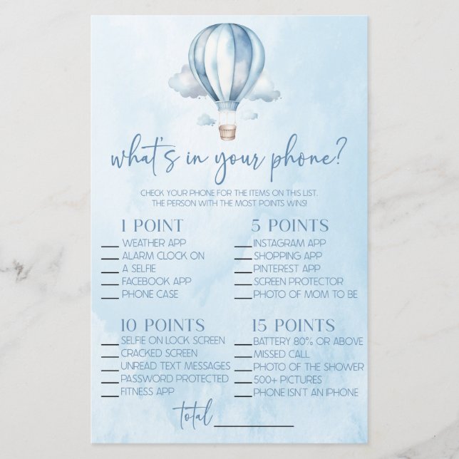 Heißluftballon in Ihrem Handy Baby Duschgame (Vorderseite)