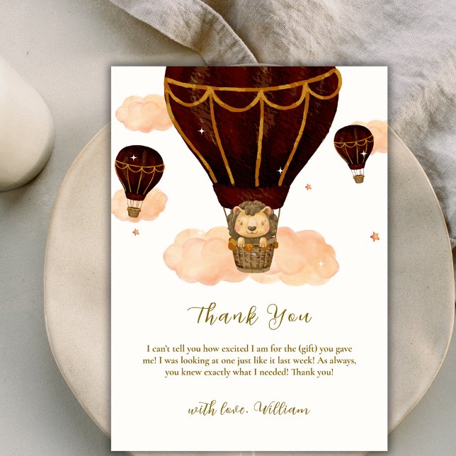 Heißluftballon Jungle Lion Boy Babydusche Dankeskarte (Hot Air Balloon Jungle Lion Boy Baby Shower Thank You Card)