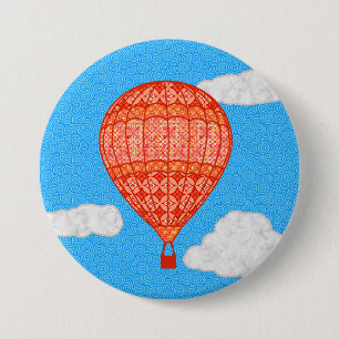 Heißluftballon, Korallenorange gegen einen blauen Button