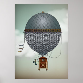 Heißluftballon-Luftschiff Indigon | Steampunk-Reis Poster