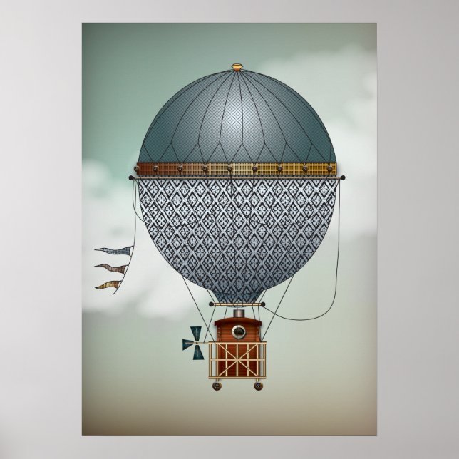 Heißluftballon Luftschiff Indigon | Steampunk Trav Poster (Vorne)