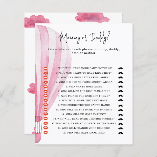 Heißluftballon - Mama- oder Papa-Baby-Duschspiel (Vorne/Hinten)