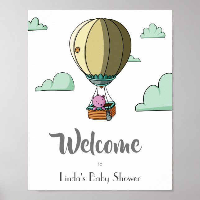 Heißluftballon mit Bear Welcome Baby Dusche Poster (Vorne)