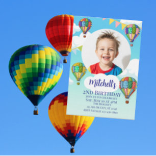 Heißluftballon mit Bild Kindergeburtstag Einladung