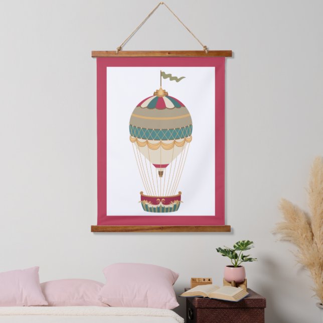 Heißluftballon mit Fahne Wandteppich Mit Holzrahmen (Schlafzimmer)
