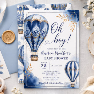 Heißluftballon Navy Baby Shower Einladung